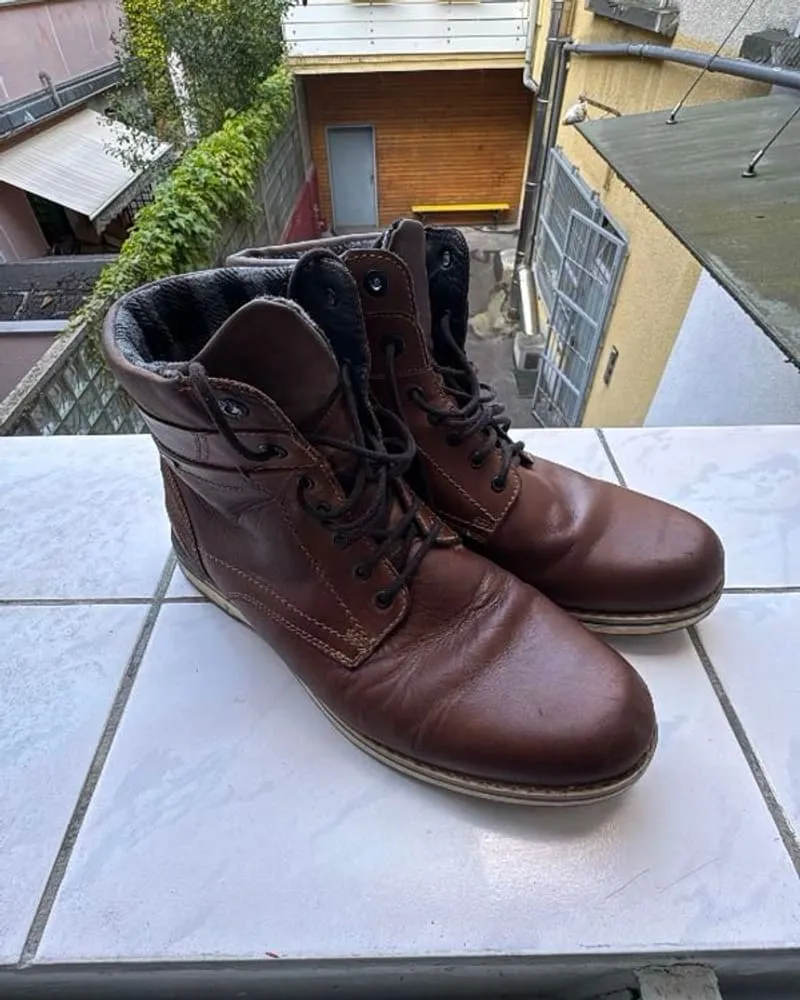 Brown Leather Lace-Up Boots, Size 45